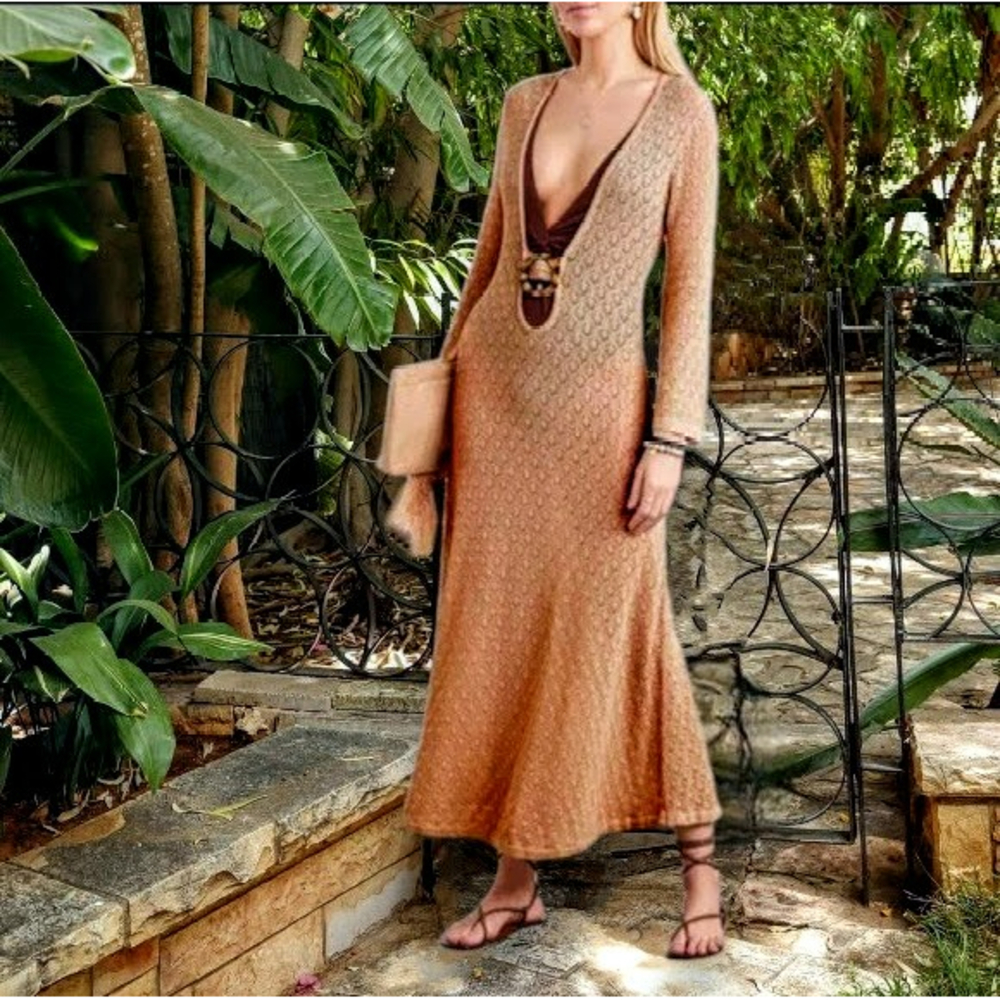 Dodo Bar Or Gigi Dress size US 4 IT 40 Maxi Knit Crochet Cover Up Resort $550